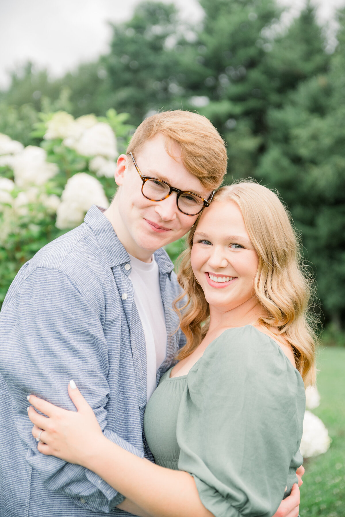 Light and Airy Rainy Lavender Farm Engagement Session