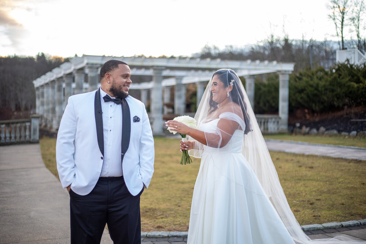 Bride walking up to her groom