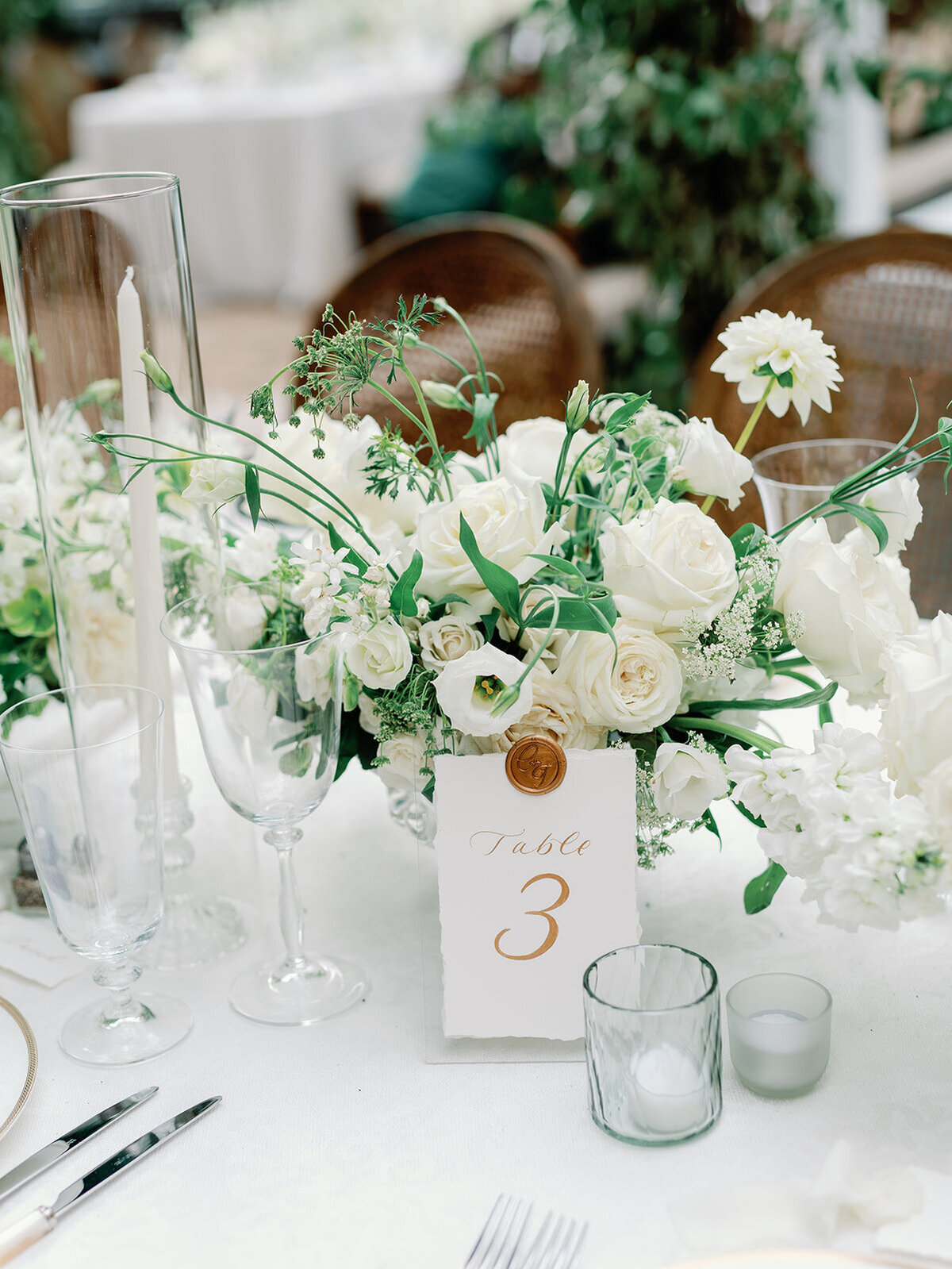 Classic wedding with white florals and greens