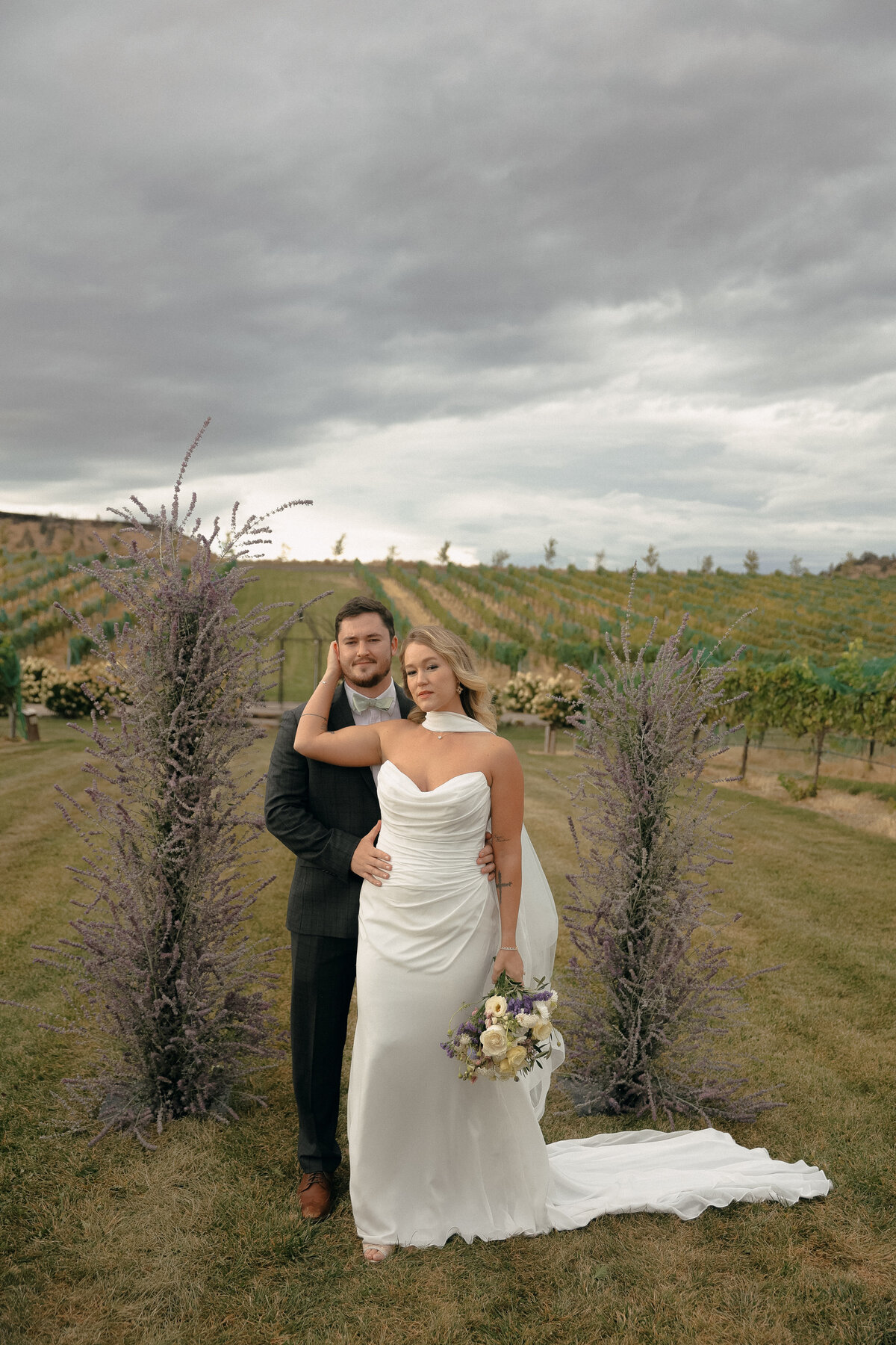 Romantic Vineyard Wedding Portraits Under Moody Skies | Pacific Northwest Wedding Photography