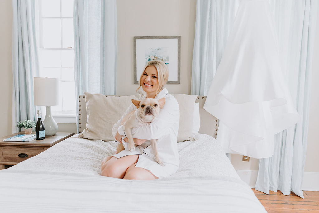 charleston wedding photographer cannon green bride getting ready with her dog