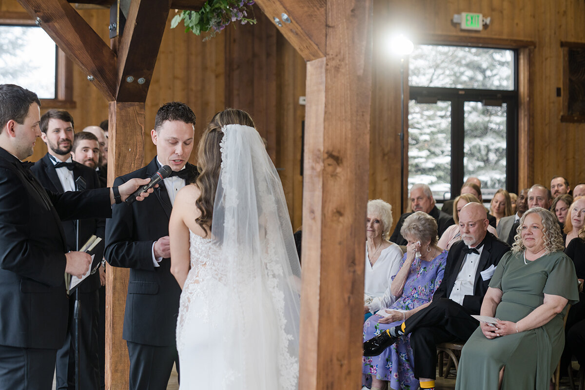 spruce mountain ranch wedding ceremony inside