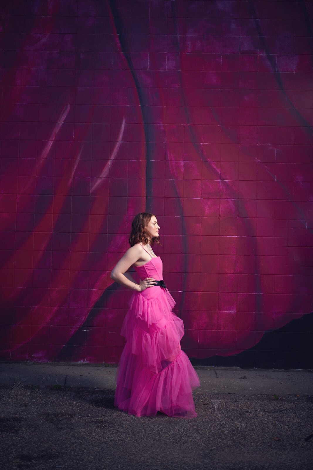 Elegant Senior Portrait Photographer in Vibrant Pink Gown for High School Graduation-10