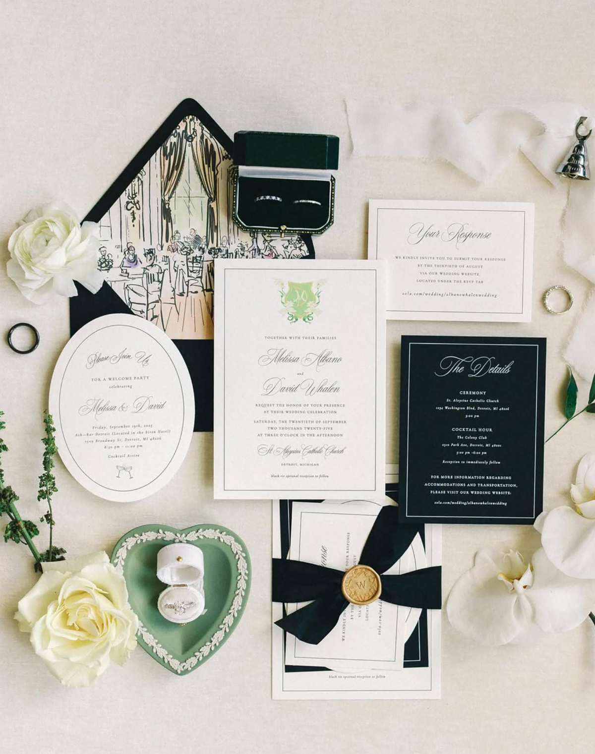 Detroit Black Tie Wedding Invitations