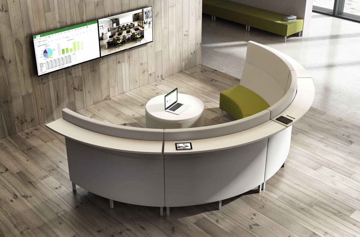 half-circle seating area in commercial office space