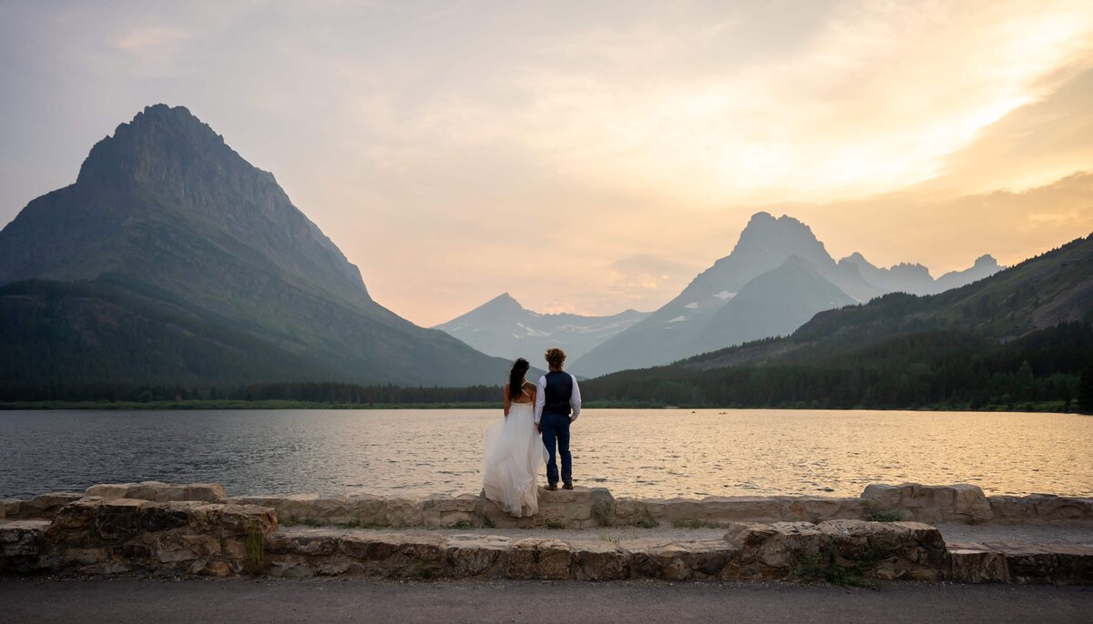 Sunset Elopement at Swiftcurrent Lake in Many Glacier, Glacier National Park