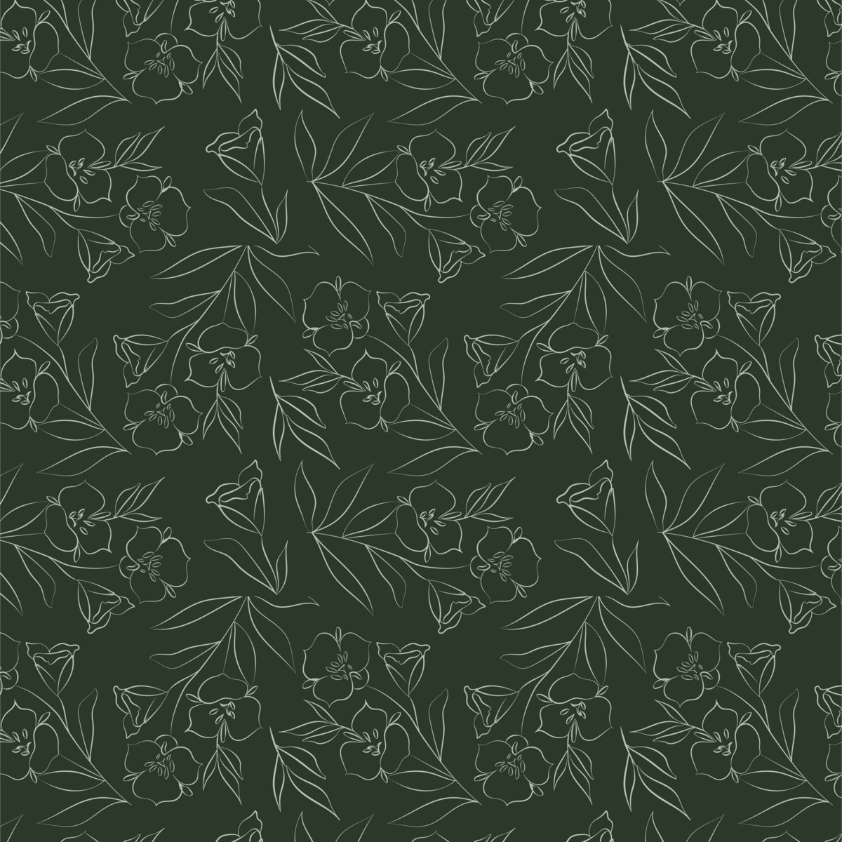 Nurture Lane light green flower pattern on a dark green background.