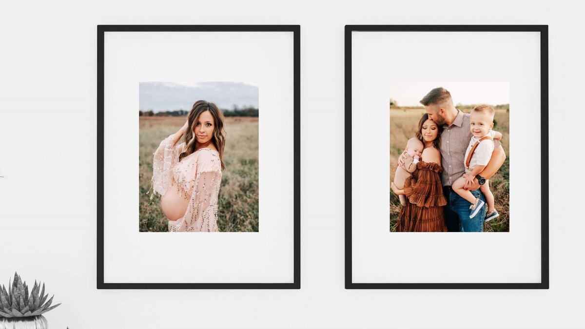 photo collage of framed maternity and family photo in field captured by Springfield MO photographer The XO Photography