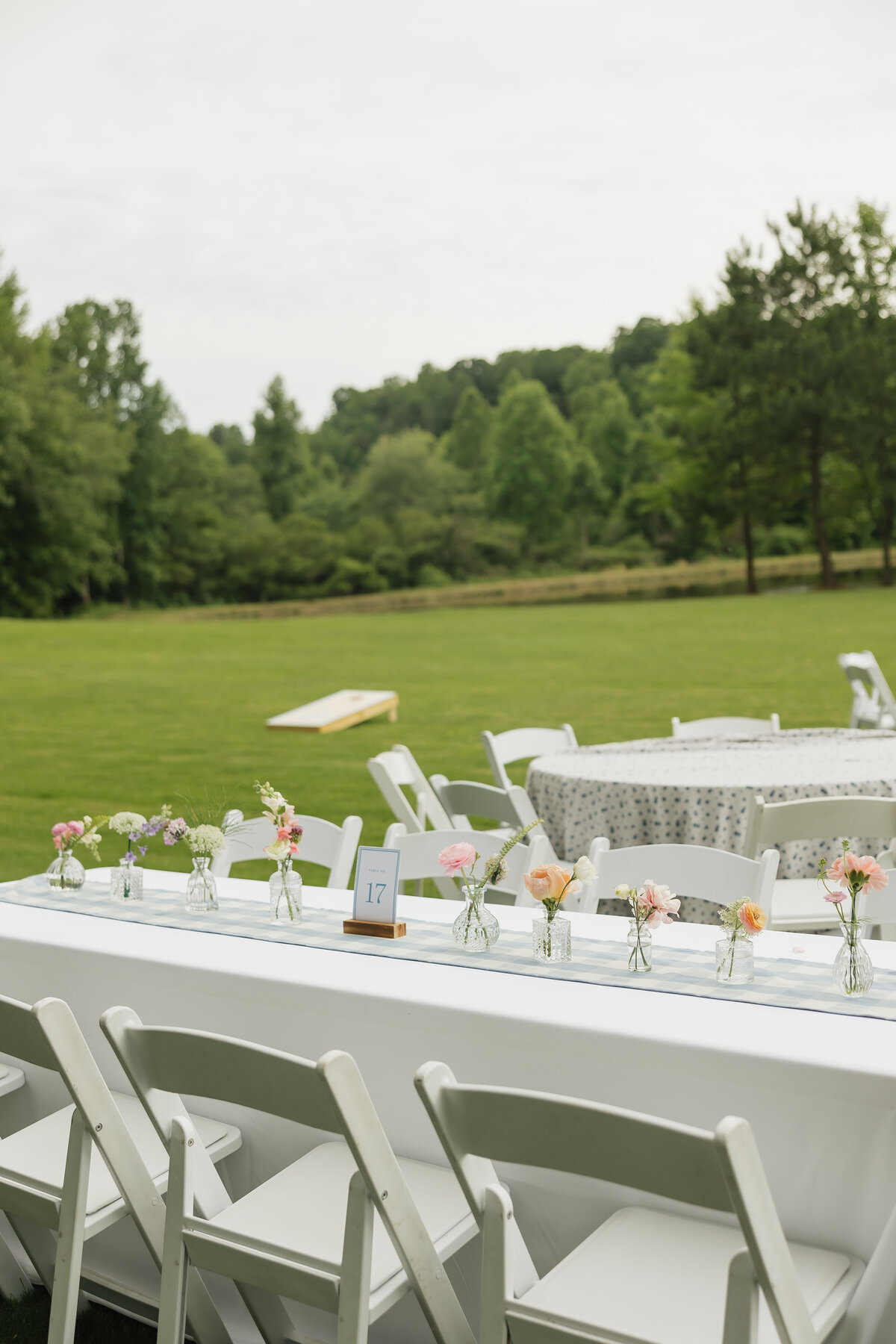 Reception table bud vases designed by Abby Grace Florals at Dahlonega GA wedding