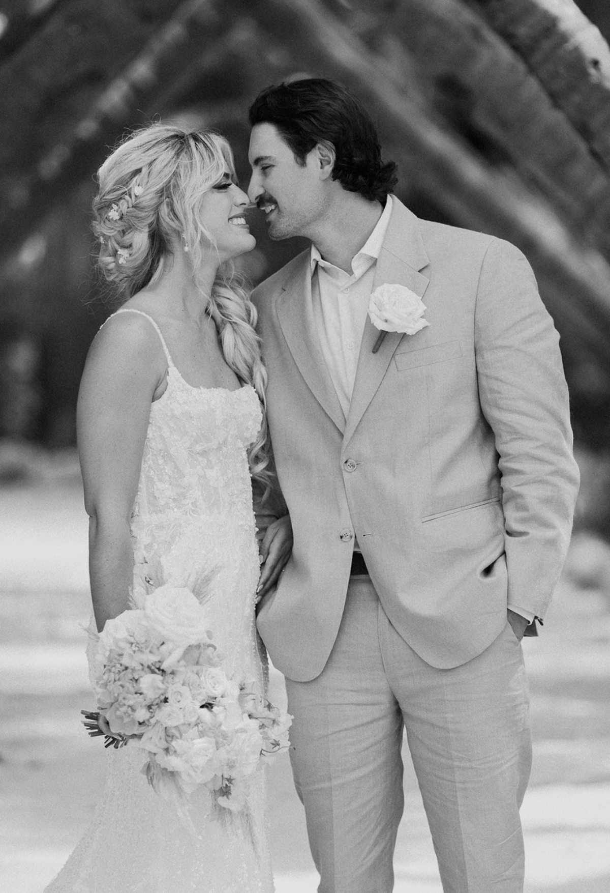 Bride and groom smiling intimately during their Miami wedding, captured by Claudia Amalia, a wedding and lifestyle photographer based in Miami and Florida Keys, South Florida. Destination weddings available. Portfolio highlight.