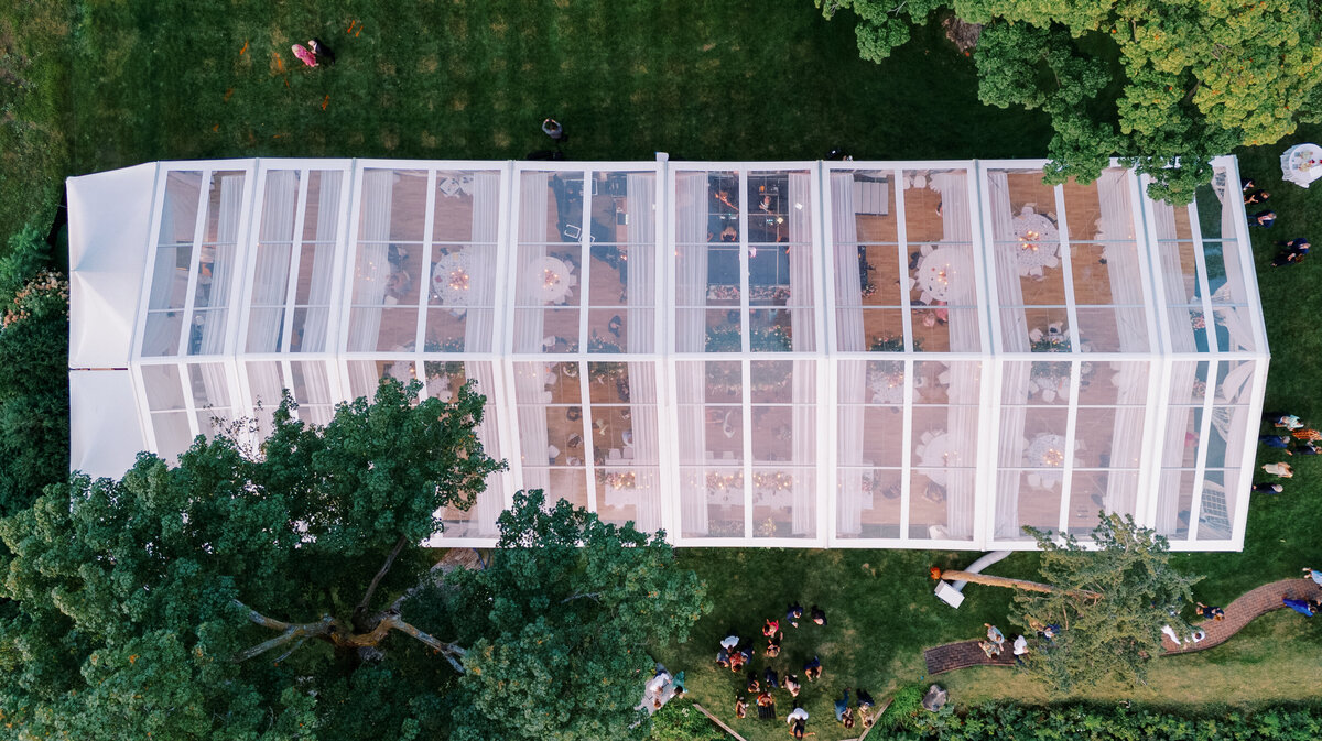 Drone photo of wedding tent