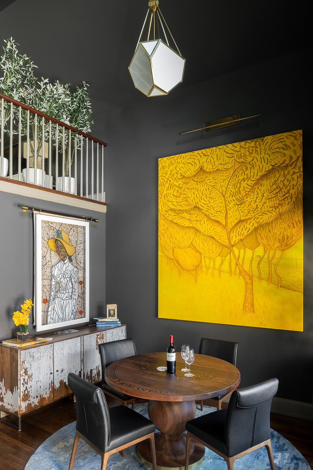 coffee table with large yellow painting