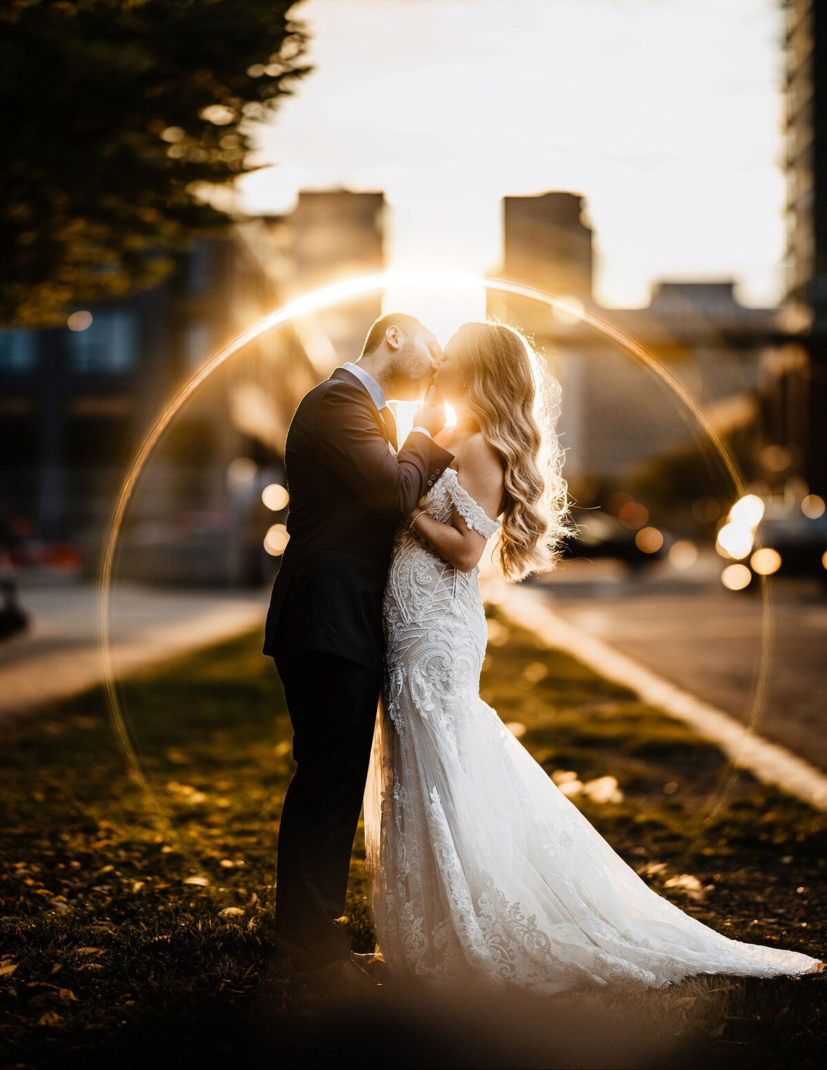 Stunning bride and groom portrait in downtown Calgary captured by TkShotz, modern wedding photographer and videographer in Calgary, Alberta. Featured on the Bronte Bride Vendor Guide.