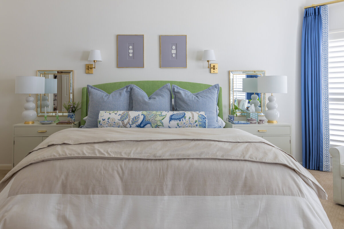 kyleen bushroe interiors blue pillows bedroom