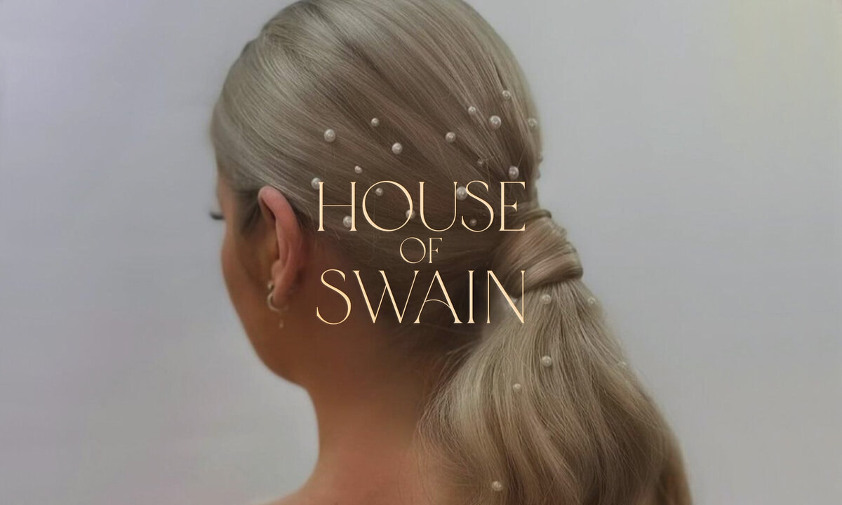 Image of blonde girl with hair up and House of Swain logo on top