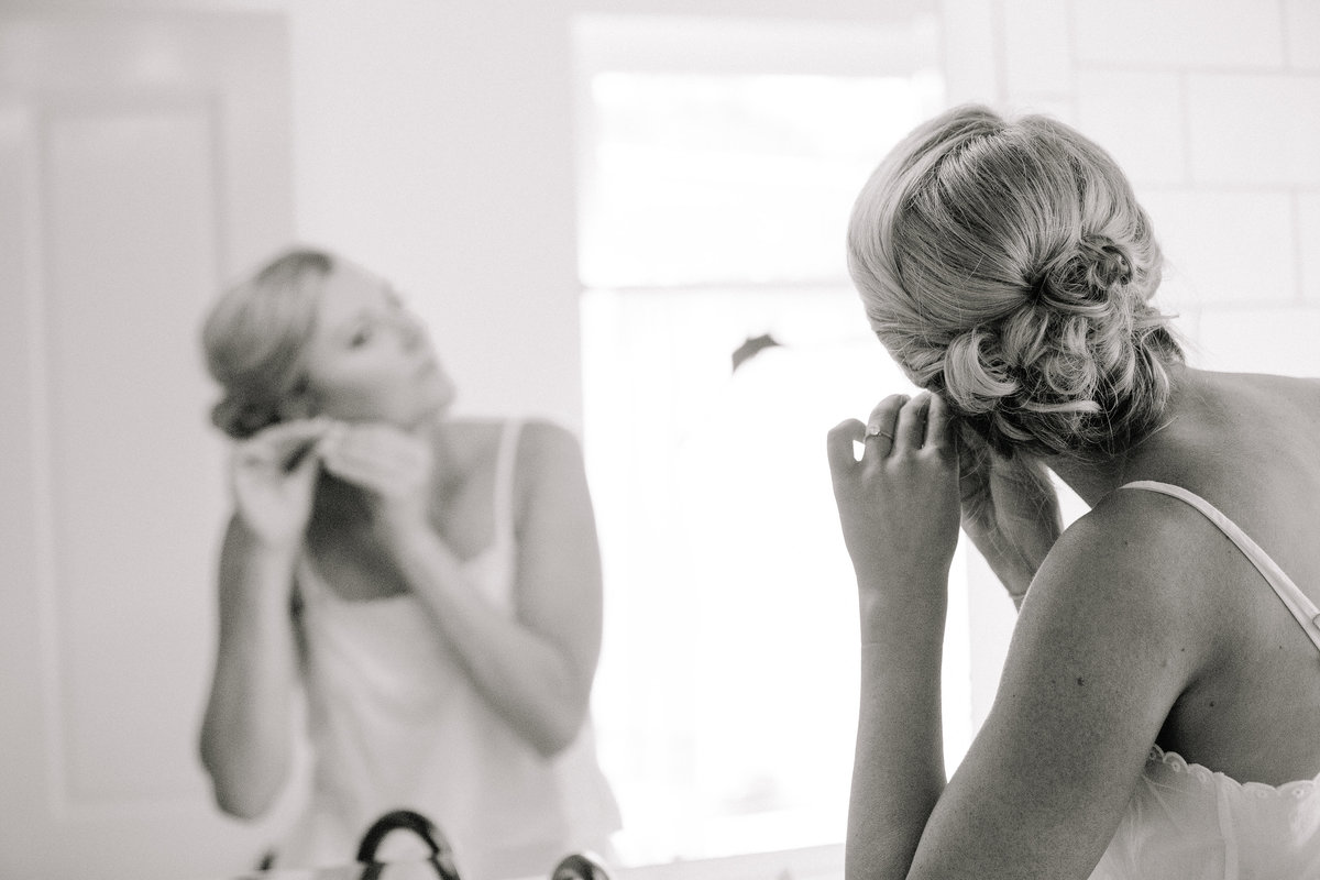 Bride getting ready for her wedding at Beltane Ranch in Sonoma.