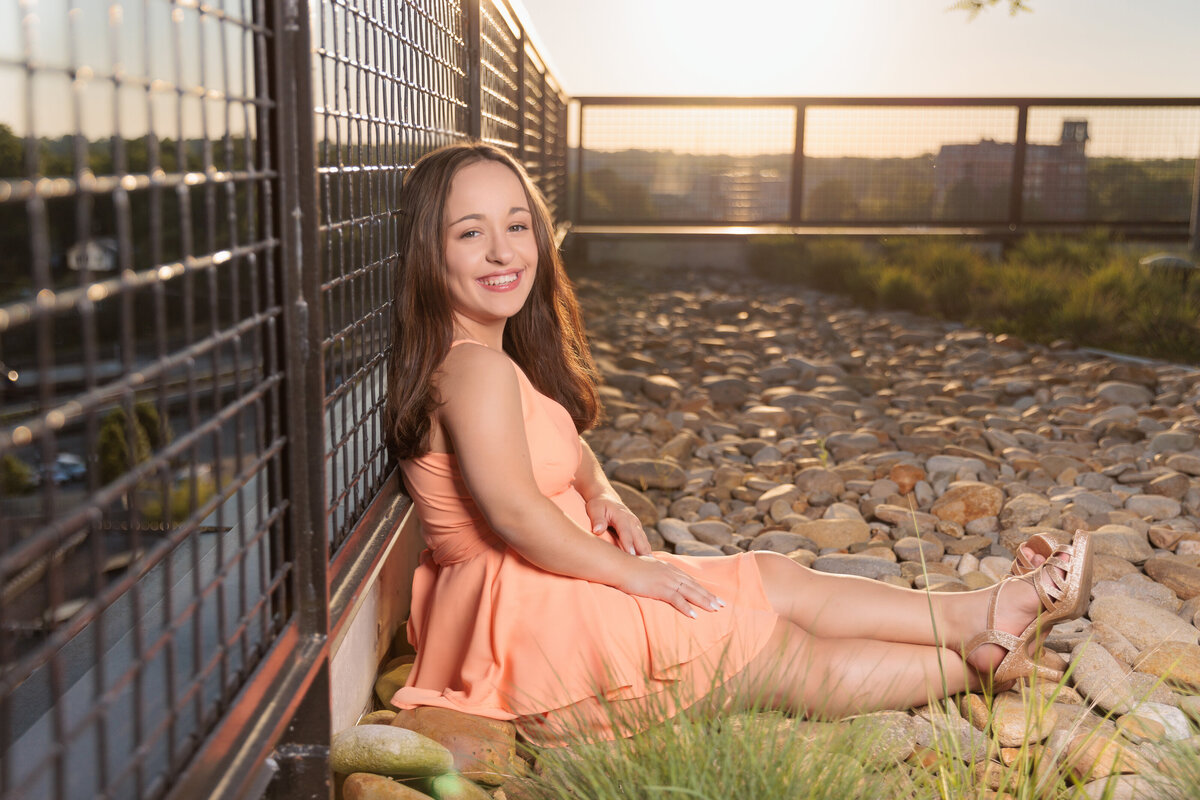 Golden Hour Raleigh rooftop for senior session in downtown Raleigh NC.