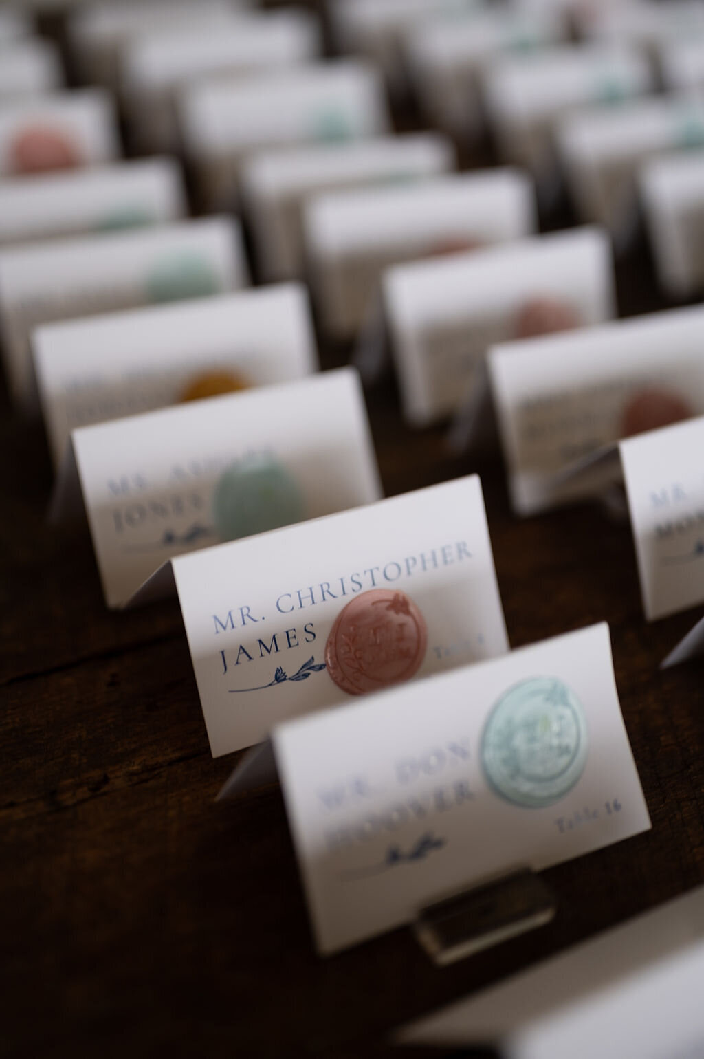 Flat lay of wedding invitations in the table