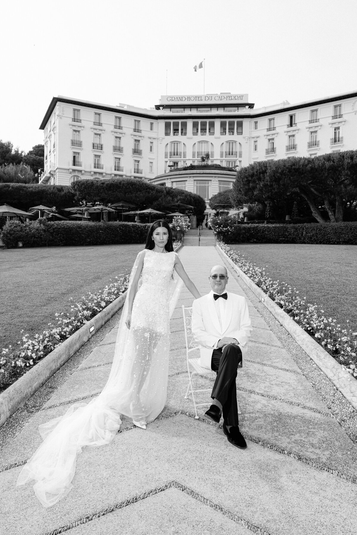 Elegant married Couple Luxury wedding French Riviera at le Grand Hotel du Cap Ferrat, A Four Seasons Hotel
