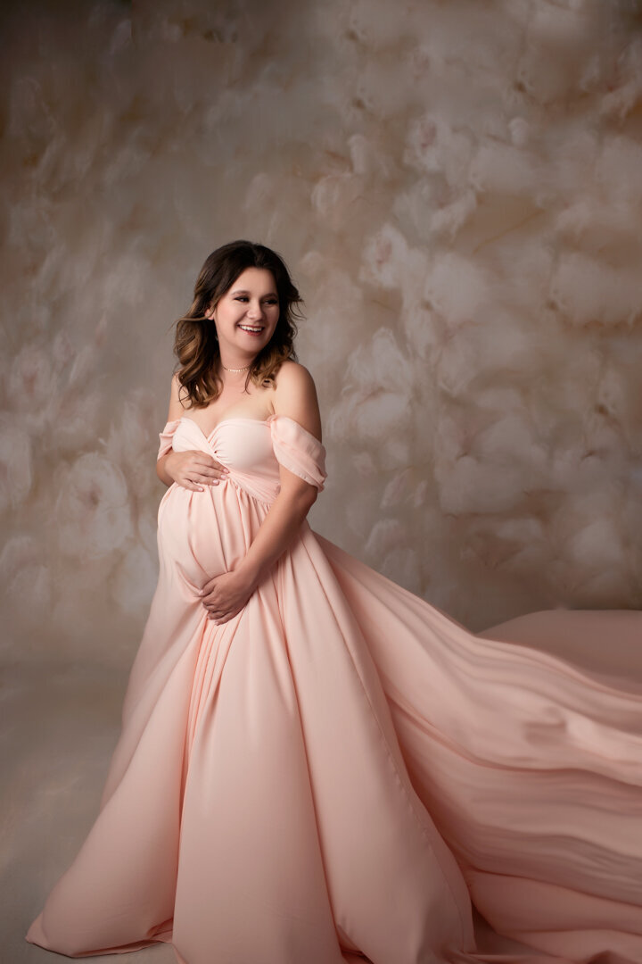 Brighton Maternity Photography Studio Session with Blush Pink Dress By For The Love Of Photography