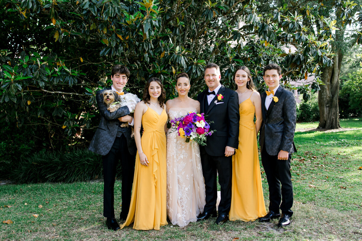 bride and groom with family at casa feliz wedding