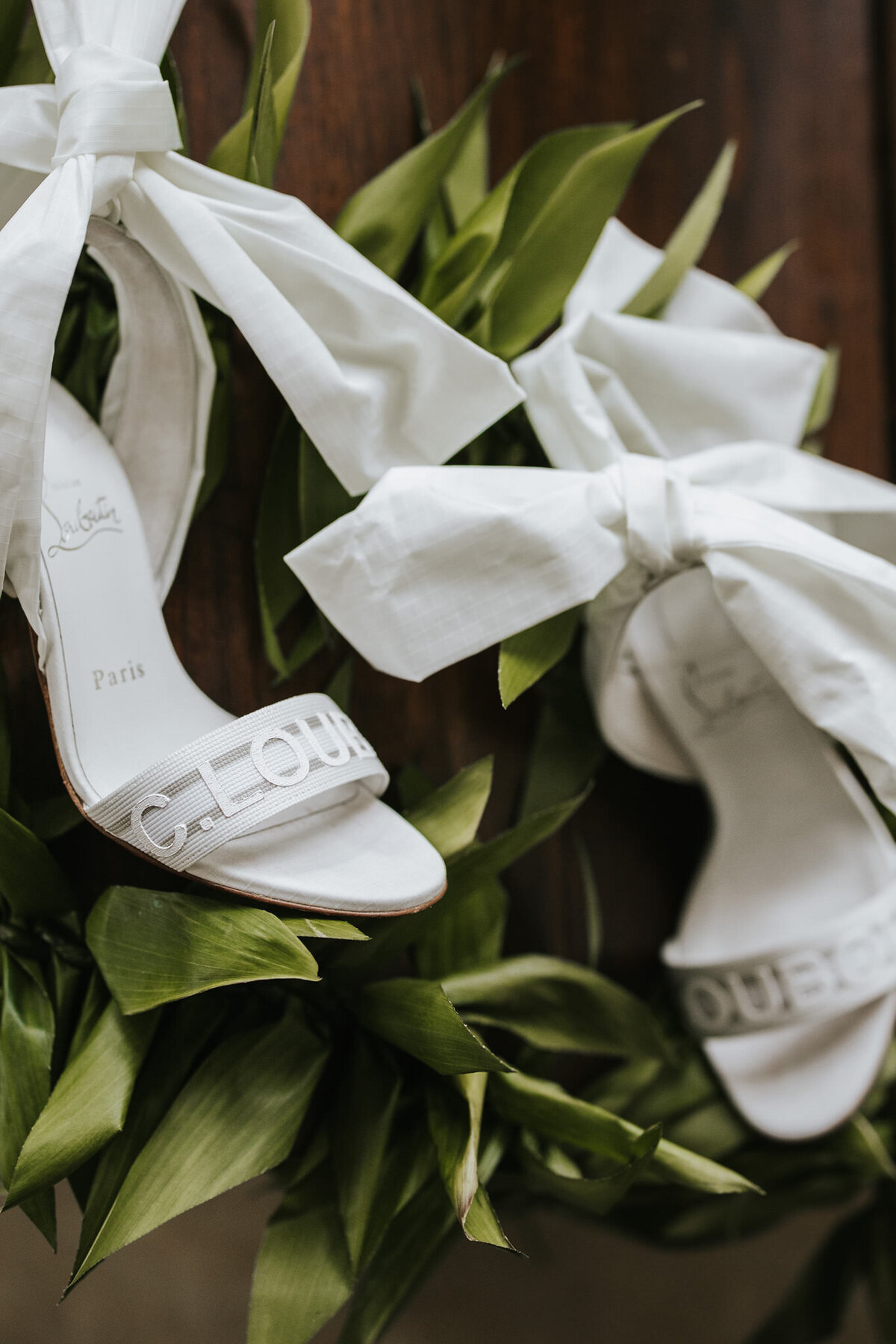 Close-up of luxury wedding shoes, showcasing elegant design and exquisite details.