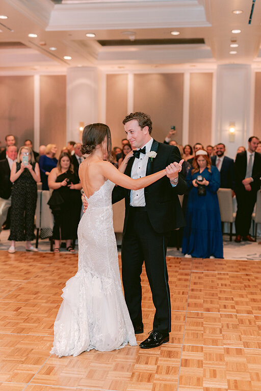 Bride and groom first dance at romantic wedding at  at Hotel Crescent Court, Dallas