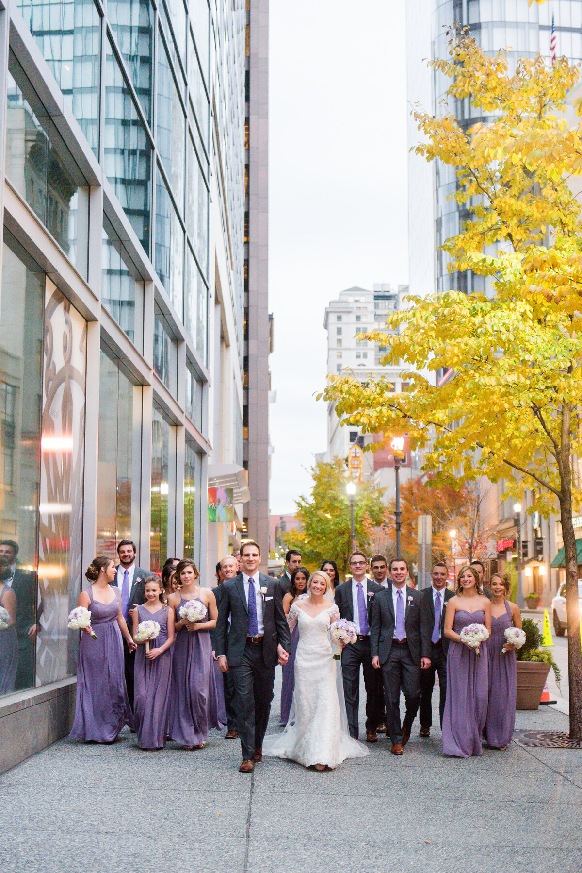 wedding party walking down the street at fairmont hotel pittsburgh