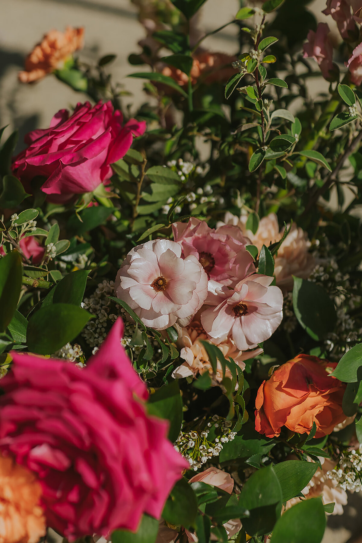 Peach Butterfly Ranunculus and Fusia Roses