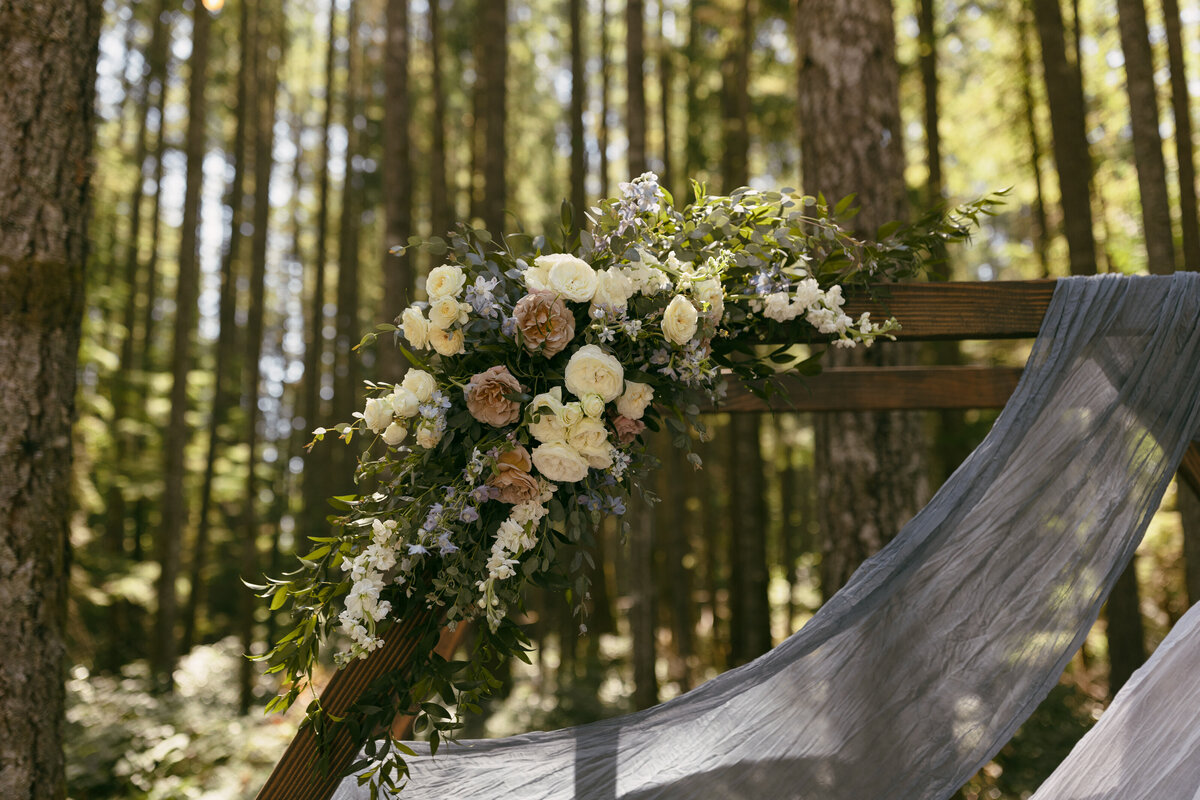White mauve and blue wedding florals
