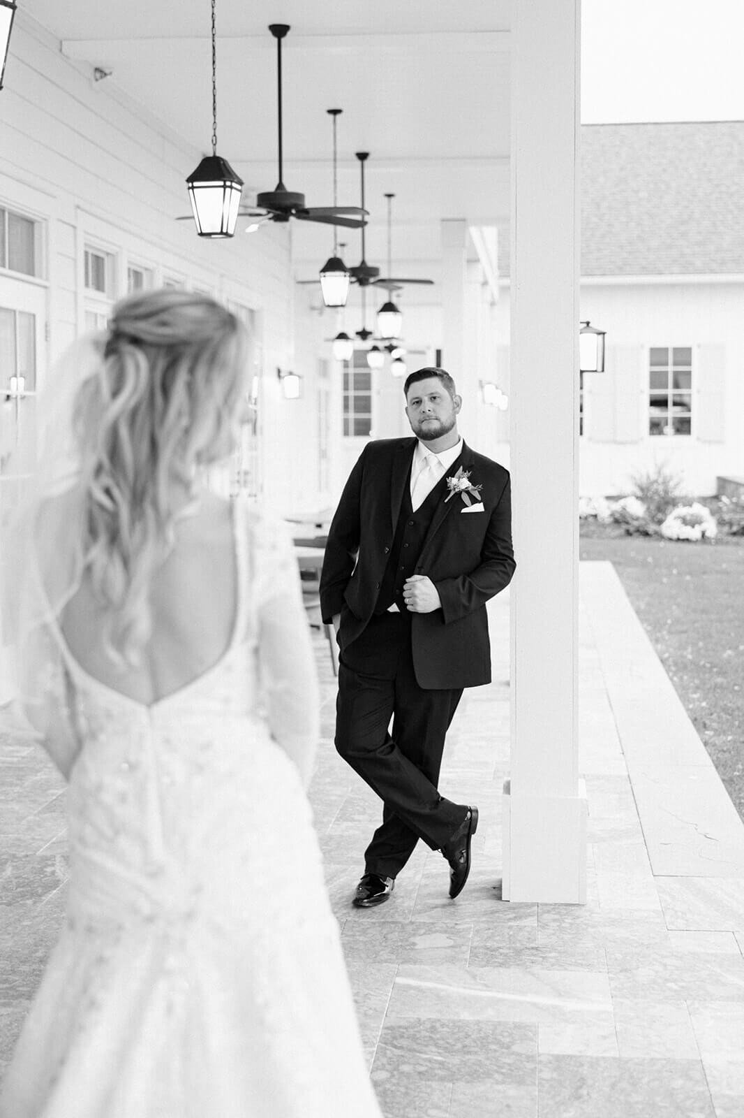 Groom looking at bride at The Lake House on Canandaigua, Finger Lakes, NY
