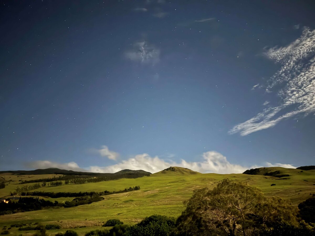 Laelae Mountain illuminated at night on Hawaii Island