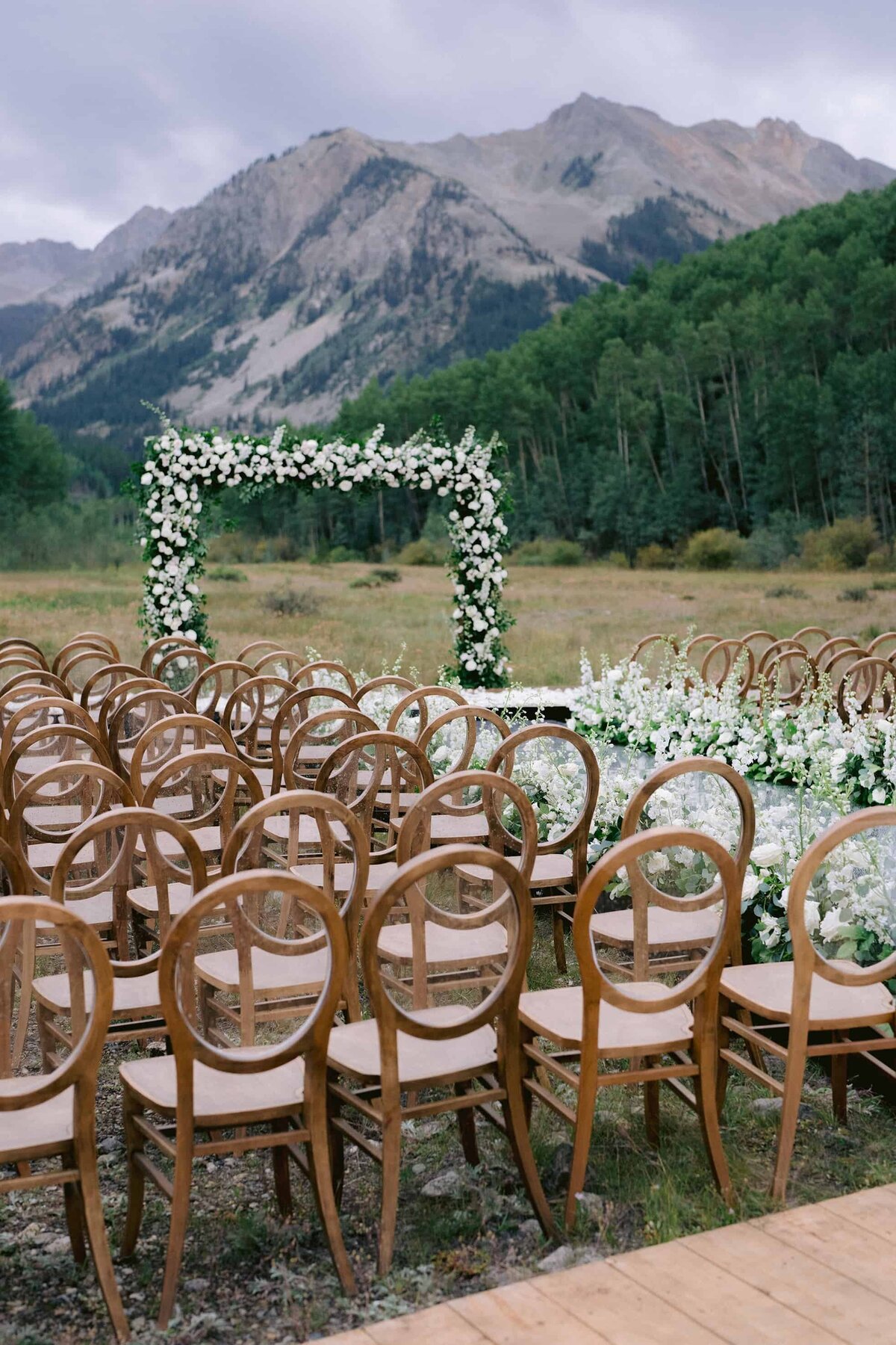 Seating at an outdoor wedding venue in Aspen Colorado