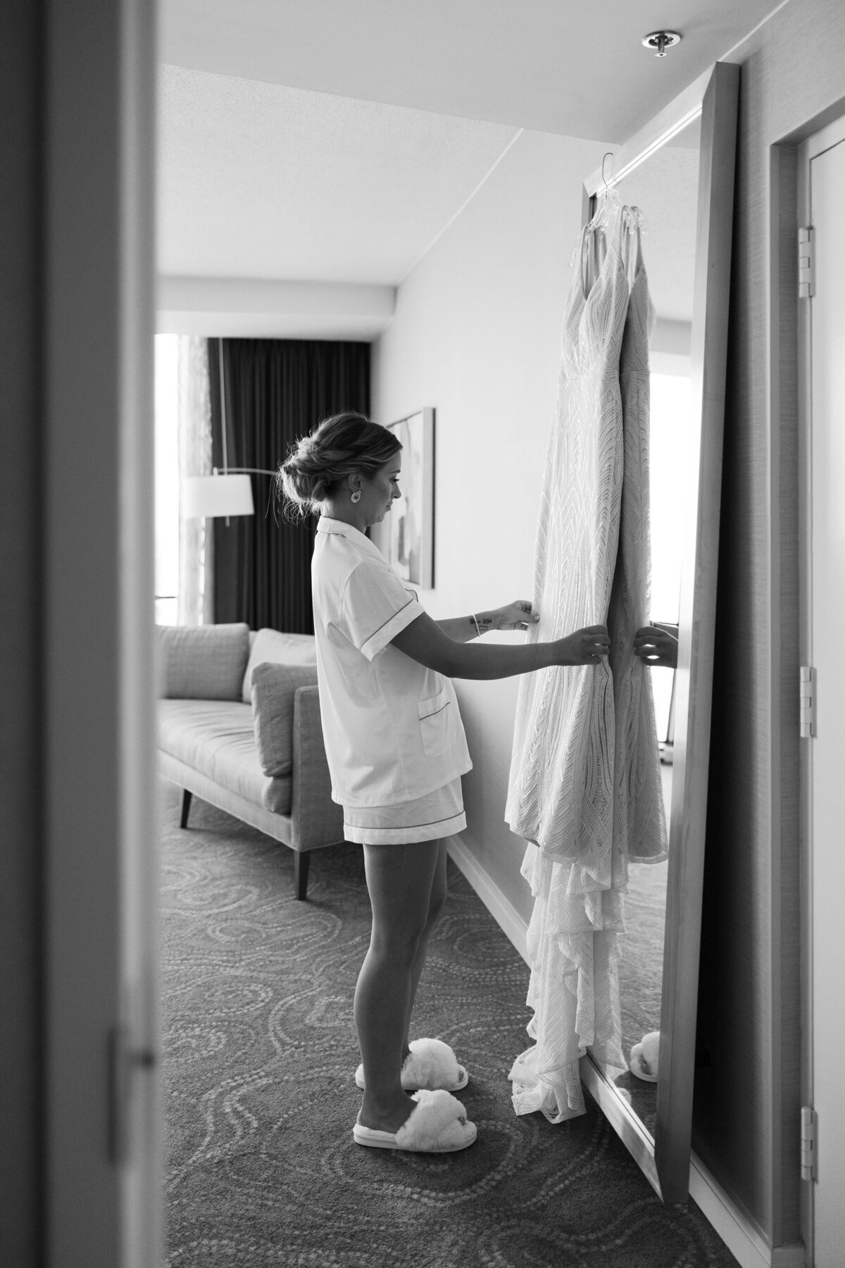 Bride getting ready in the bridal suite