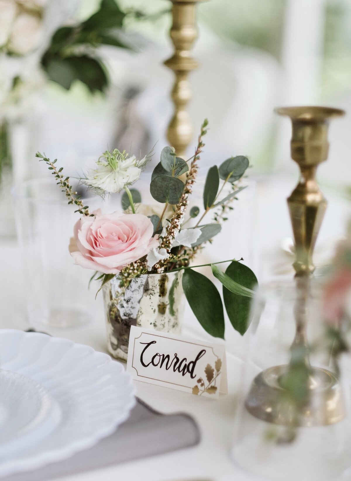 wedding place card and flowers