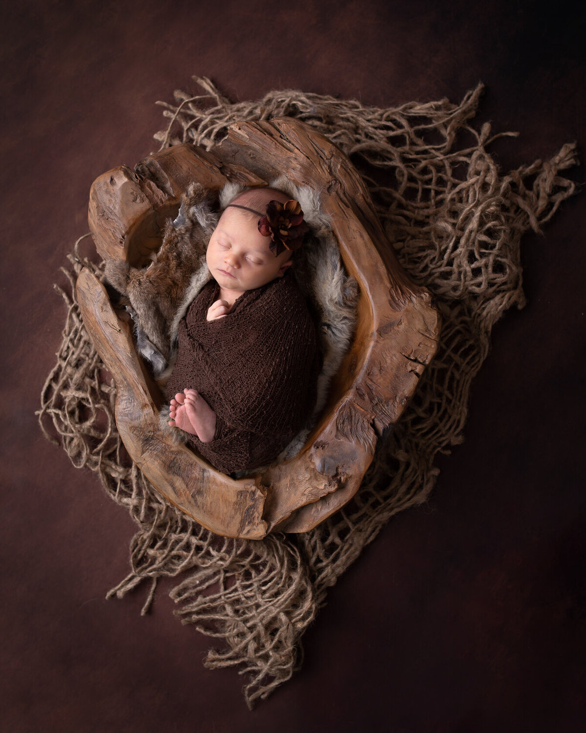 Newborn Photoshoot in a creative wooded bucket