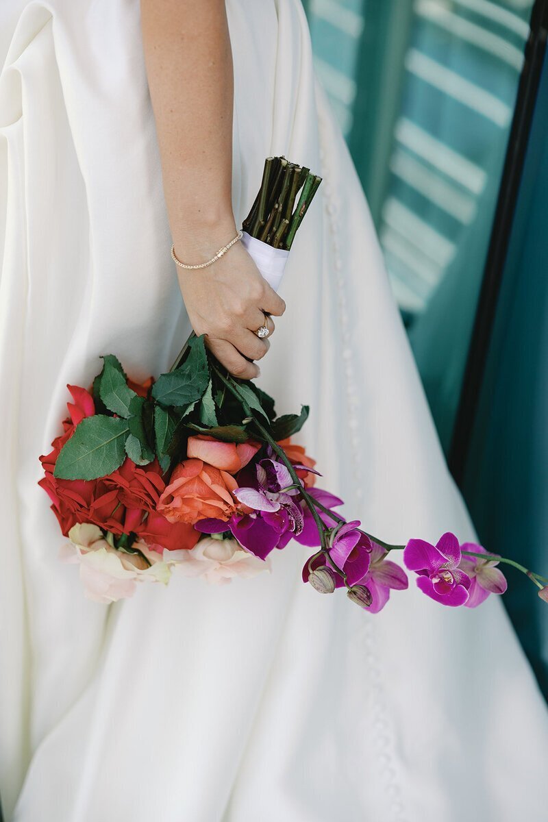 close up of bridal bouquet at penthouse at riverside wharf​