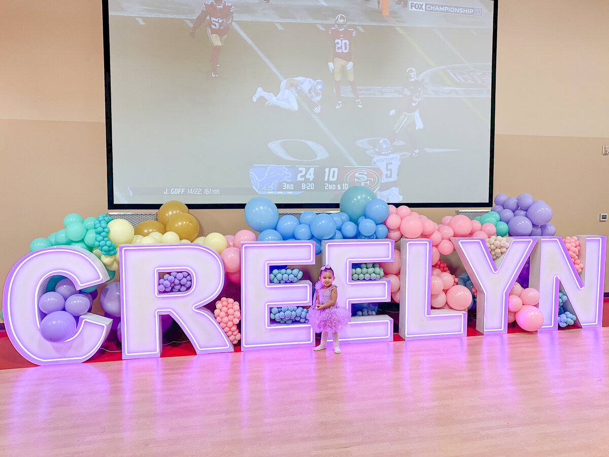 pastel balloonws and marquee letter rentals in Lynden
