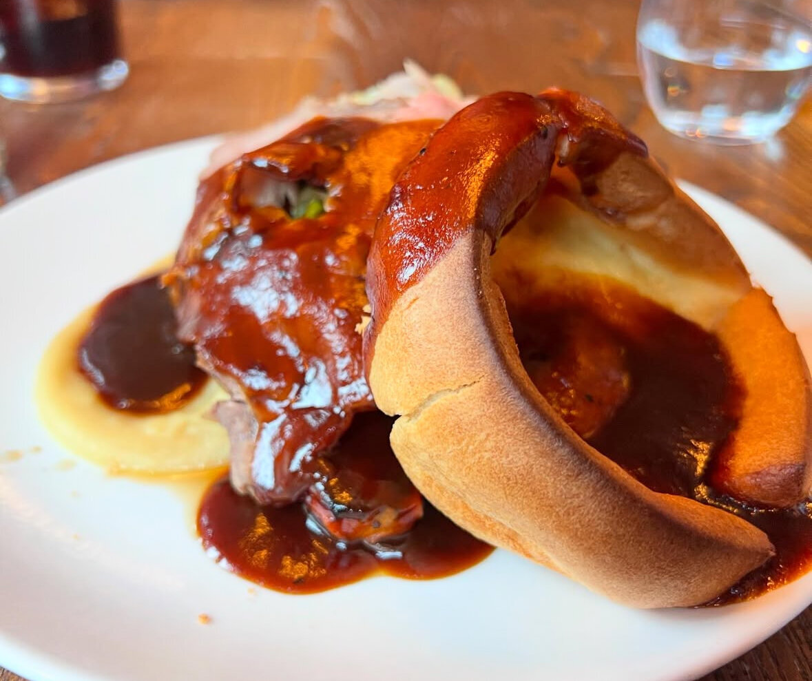 Food from London on a white plate