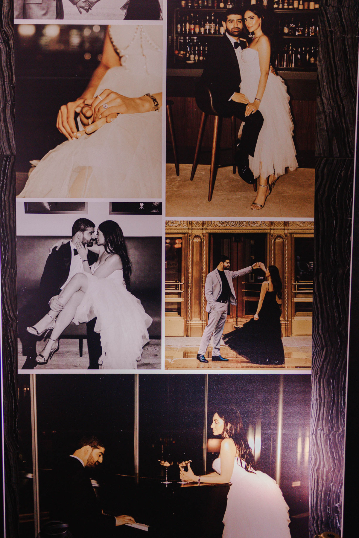 black-white-gold-wedding-reception-bride-groom-photo-wall-display