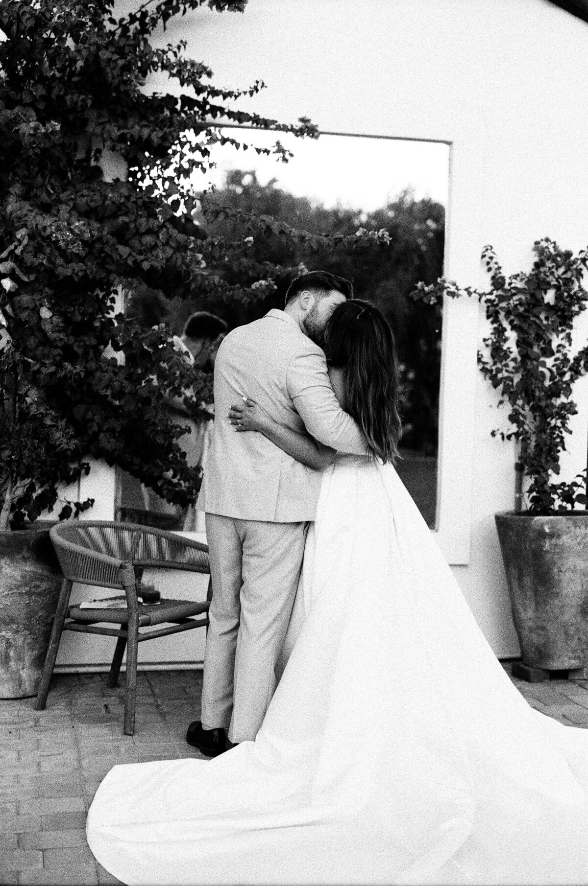 black and white 35mmfilm bride and groom