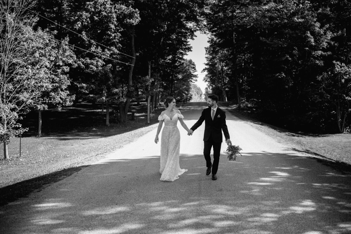 brantford ontario wedding bride and groom walk towards camera
