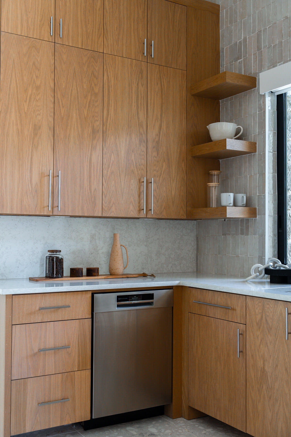 Scandinavian kitchen with wood cabinets