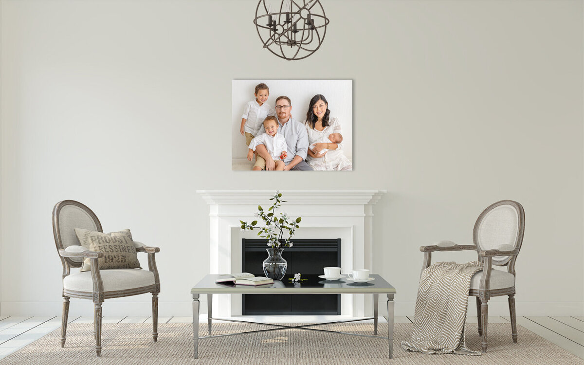 family canvas above fireplace