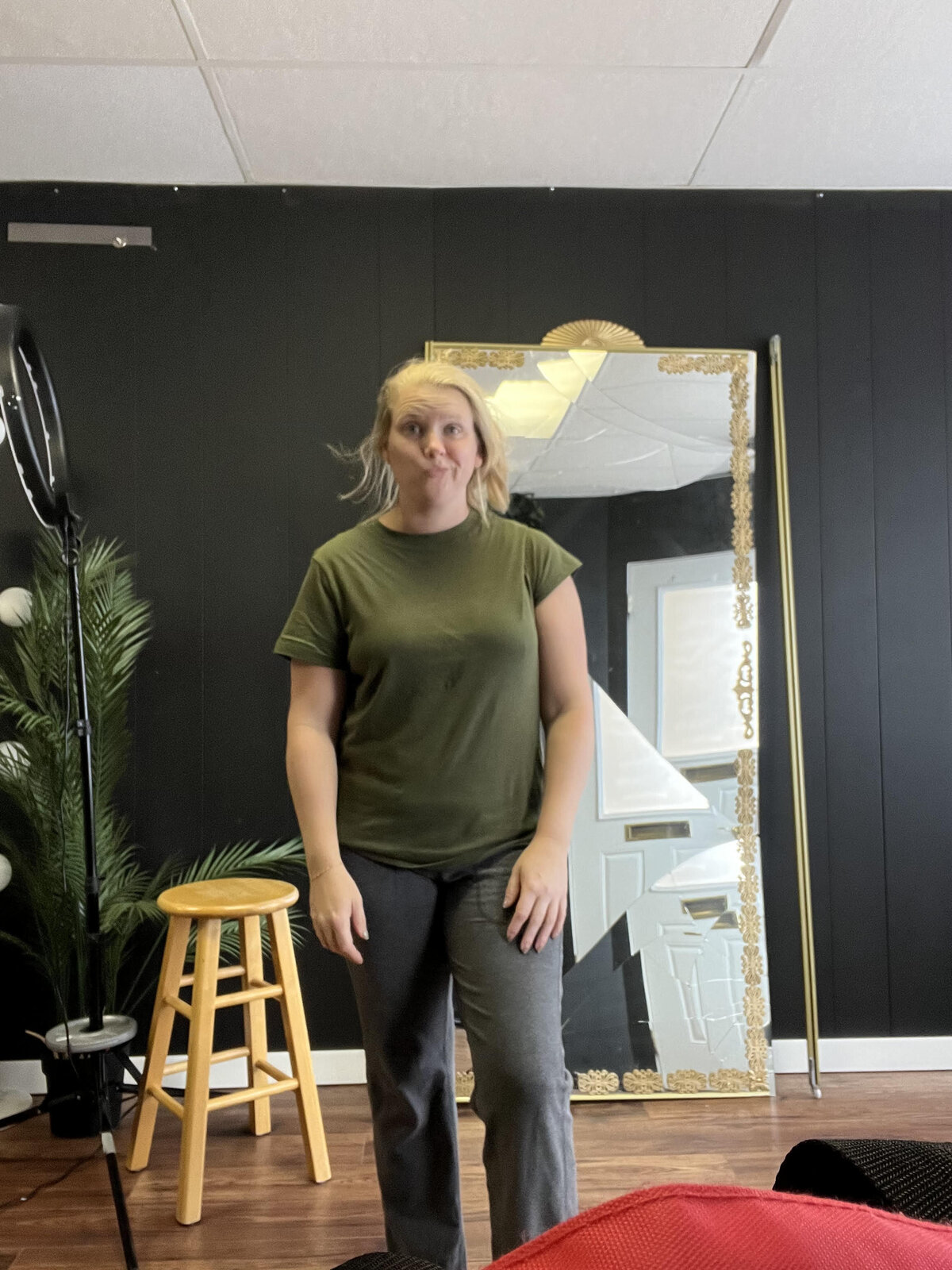 a woman in sweats