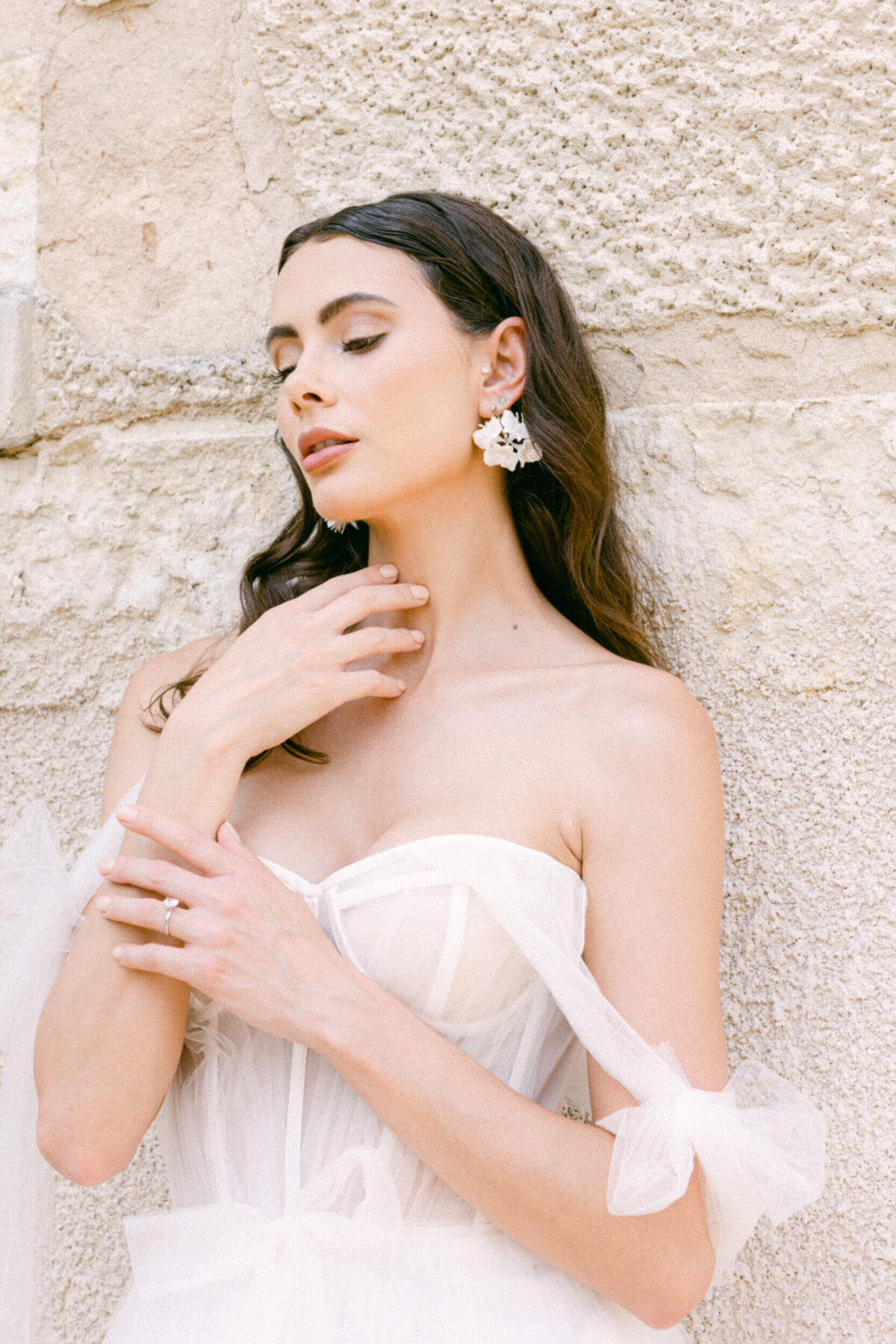A wedding day photo of a bride in her white wedding dress at Chateau de Jalesnes in France