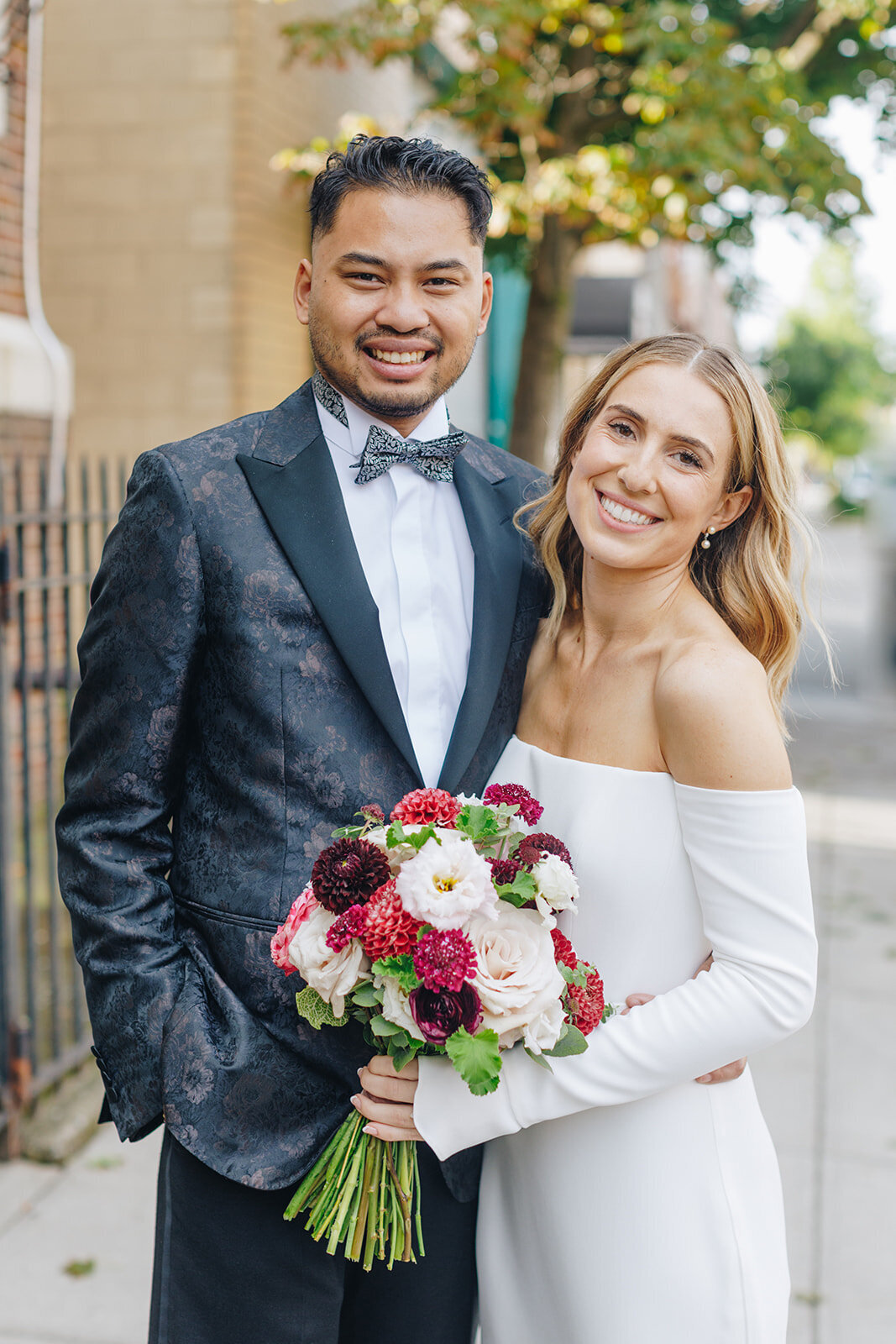 close up portrait of bride and groom 
