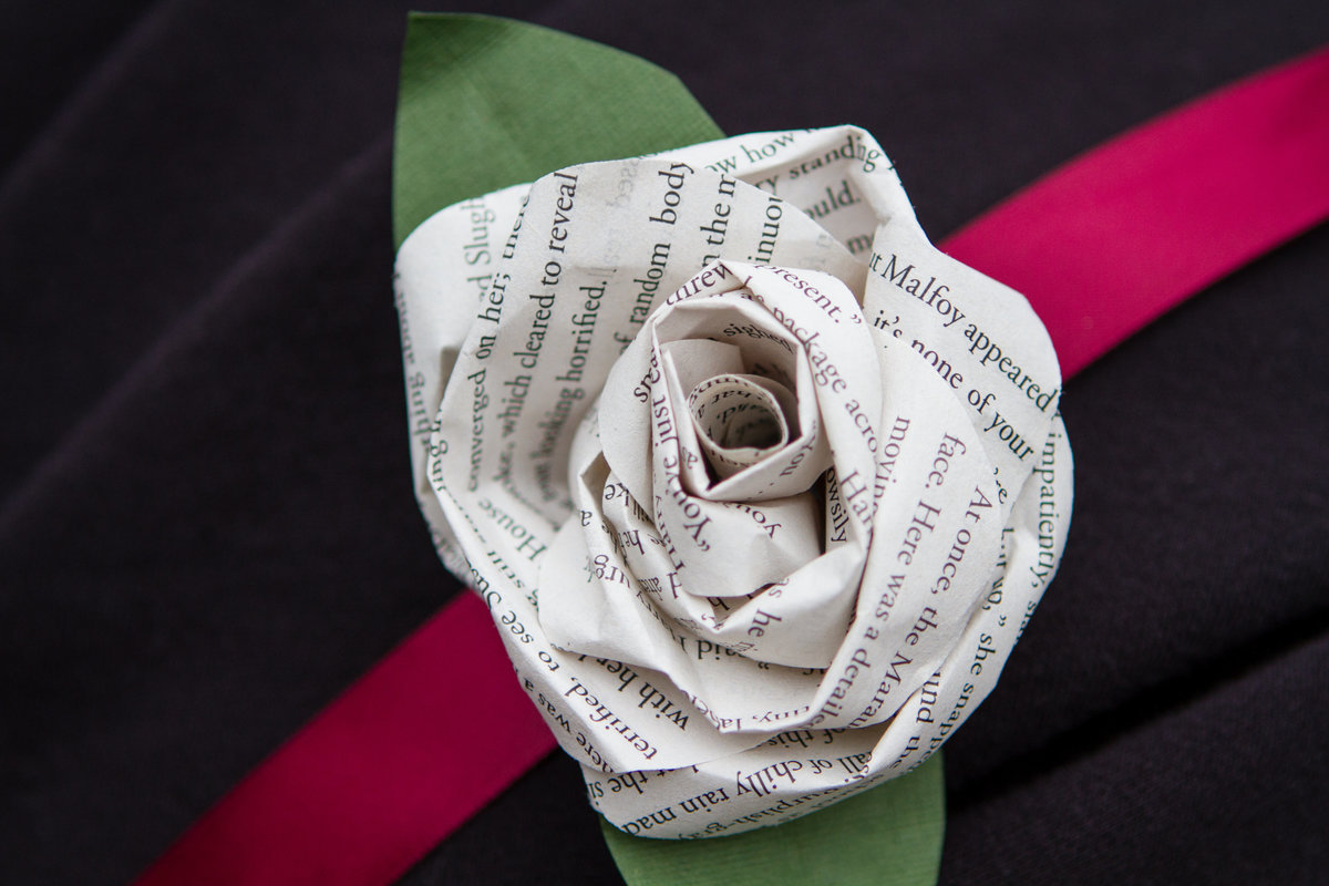 printed song lyrics twisted into flower shape