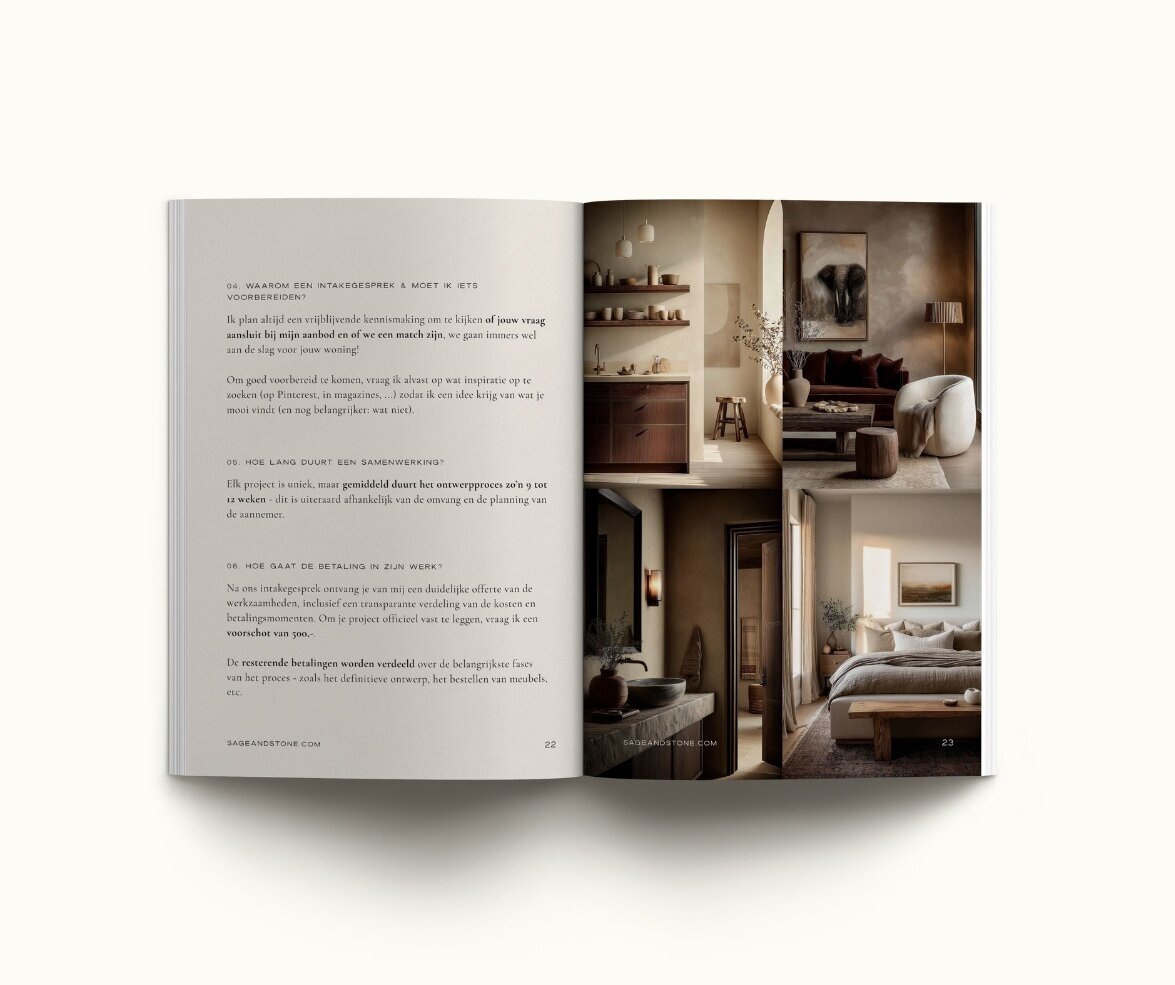 Brochure template voor interieurontwerpers Sage & Stone 14