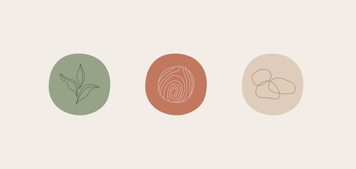 Illustraties van een plant, boomschors en stenen